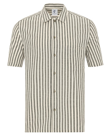 Short sleeve canvas striped cotton shirt 074 - Green