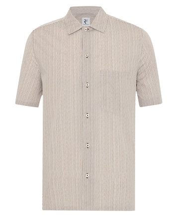 Short sleeve striped cotton stretch shirt 041 - Brown