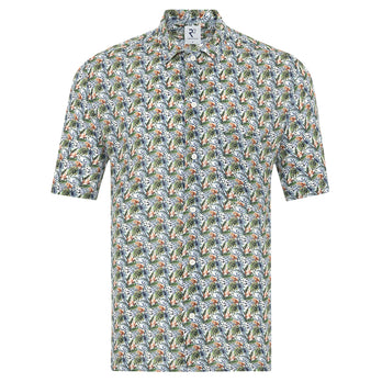 Short sleeve floral print linen shirt 073 - Multicolour