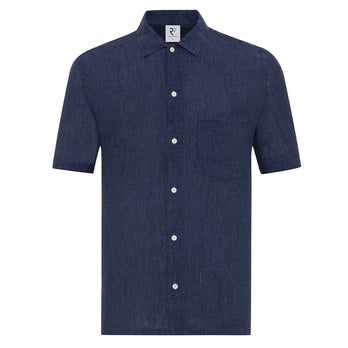 Short sleeve linen shirt 010 - Navy