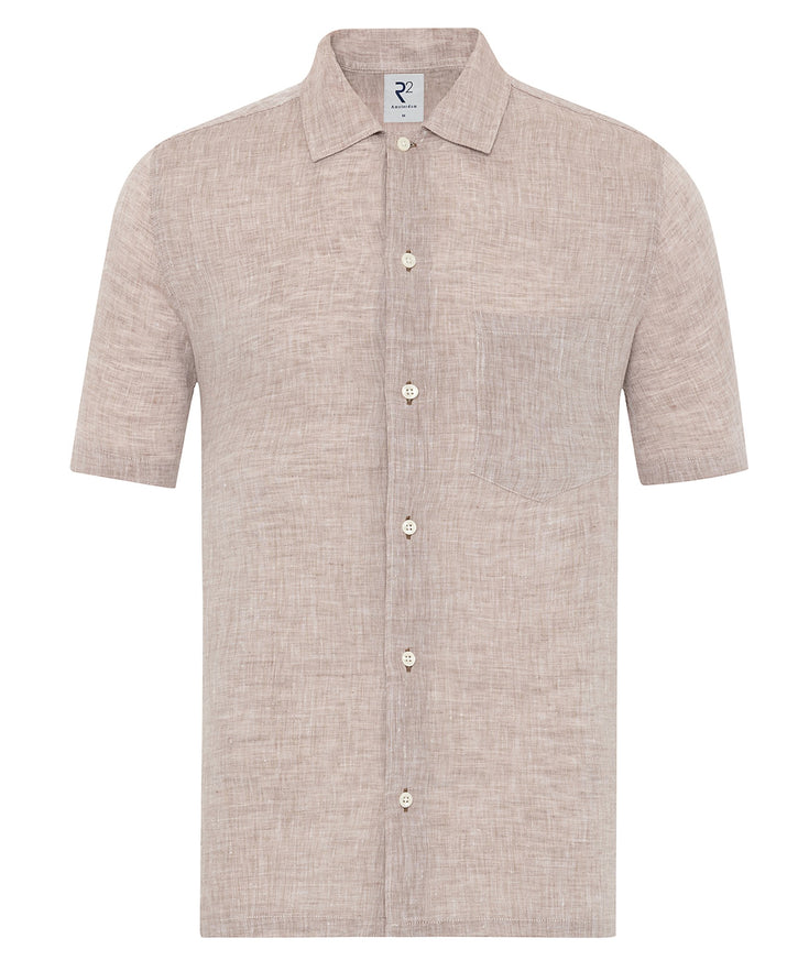 Korte mouwen linnen overhemd 045 - Beige