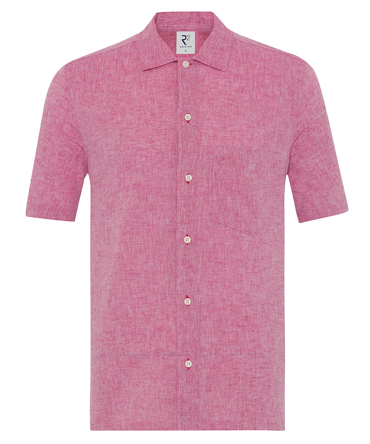 Korte mouwen linnen blend overhemd 086 - Fuchsia