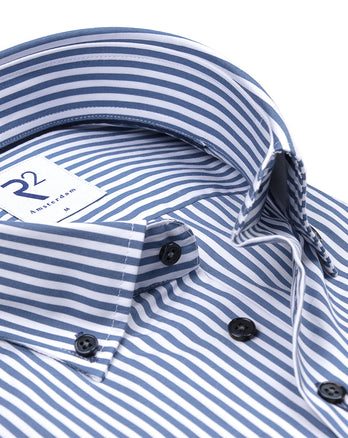 Gestreept katoenen overhemd 010 - Navy