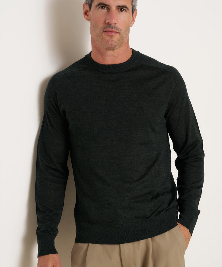 Merino wool crew neck 070 - Dark green