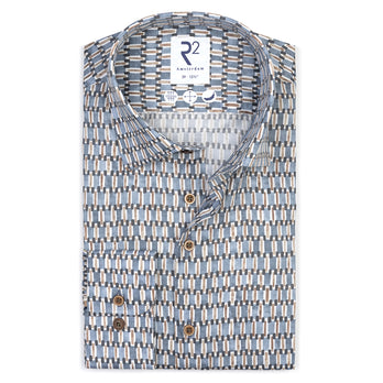 Retro print katoenen overhemd 019 - Vintage blue