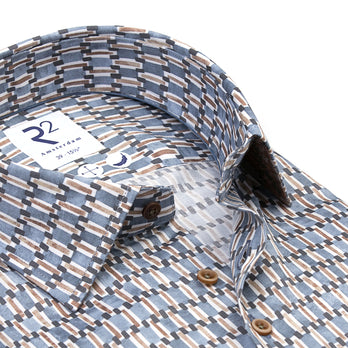Retro print katoenen overhemd 019 - Vintage blue