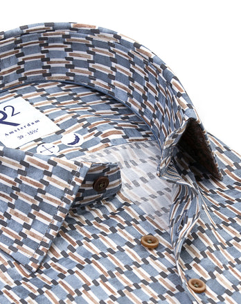 Retro print katoenen overhemd 019 - Vintage blue