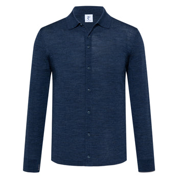 Merinowol knitted overhemd 014 - Blue