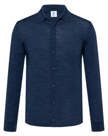 Merinowol knitted overhemd 014 - Blue