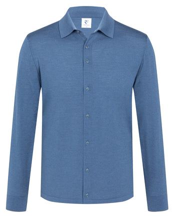 Merinowol knitted overhemd 019 - Vintage blue