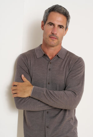Merino wool knitted shirt 042 - Taupe