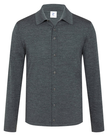 Merinowol knitted overhemd 070 - Dark green