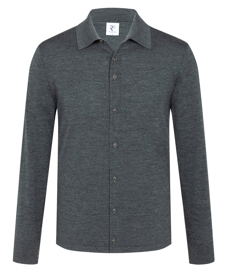Merino wool knitted shirt 070 - Dark green
