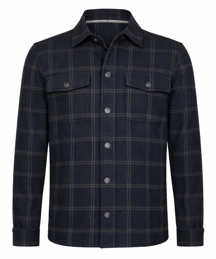 Check wool overshirt 010 - Navy
