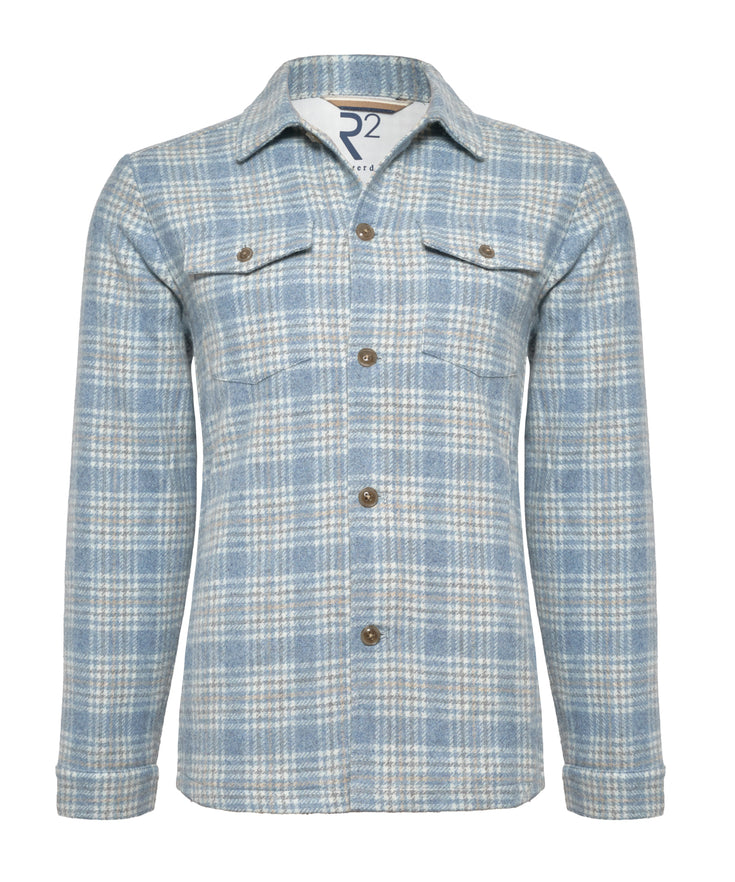 Kariertes Woll-Overshirt 018 - Light blue