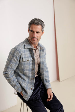 Geruit wollen overshirt 018 - Light blue