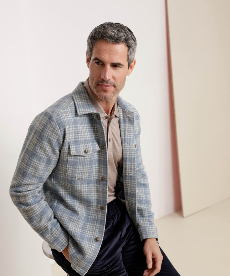 Kariertes Woll-Overshirt 018 - Light blue