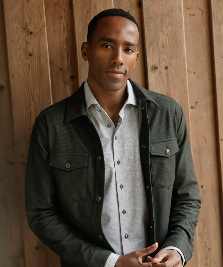 Herringbone overshirt 070 - Dark green