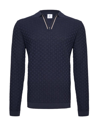 Modal blend long-sleeve polo 010 - Navy