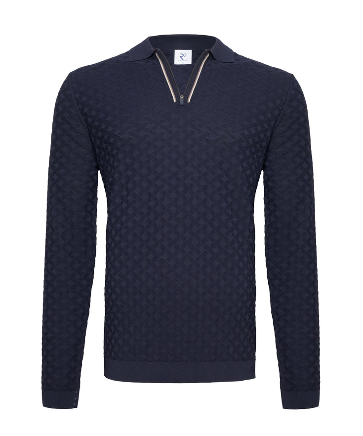 Modal blend long-sleeve polo 010 - Navy