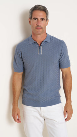 Modal blend polo met rits 019 - Vintage blue