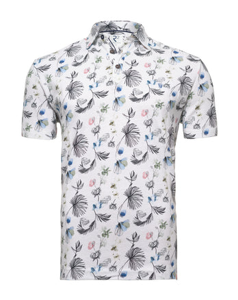 Floral car print linen blend polo 073 - Multicolour