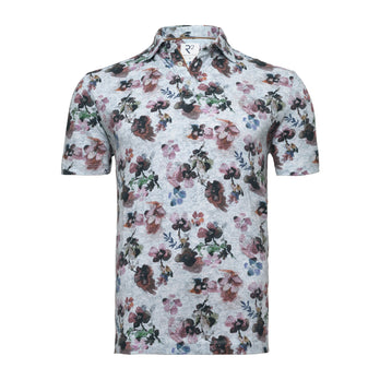 Blumendruck Leinen-Blend Polo 080 - Bordeaux