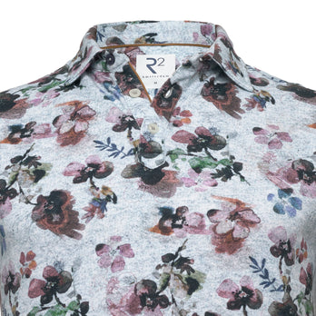 Blumendruck Leinen-Blend Polo 080 - Bordeaux