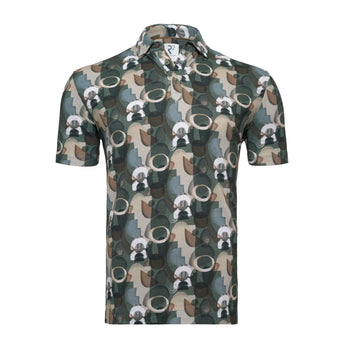 Graphic Print Leinen-Blend Polo 074 - Green
