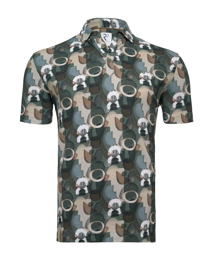 Graphical print linen blend polo 074 - Green