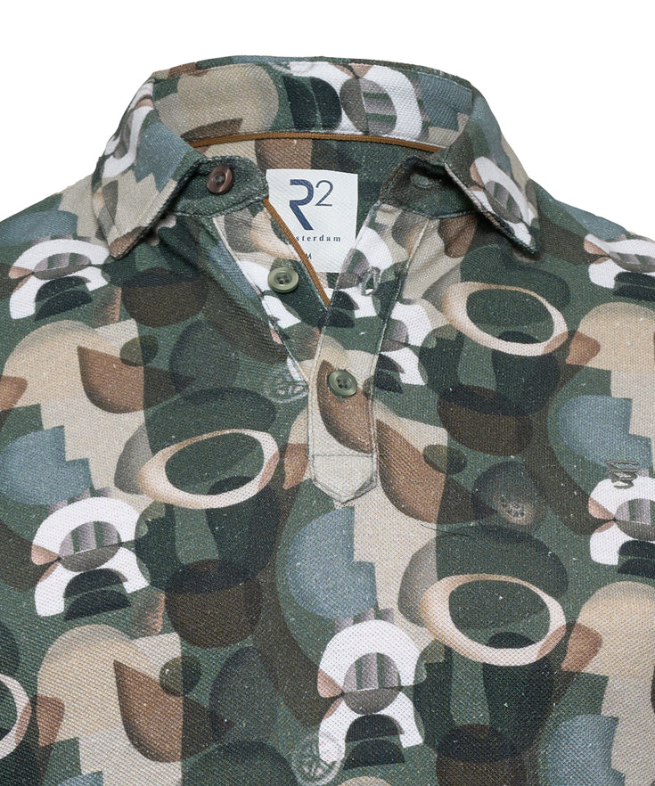 Graphical print linen blend polo 074 - Green