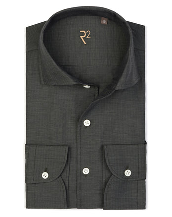 R2 Premium Fischgrät Baumwollhemd 070 - Dark green