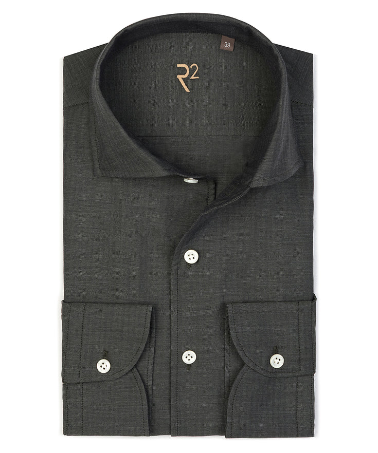 R2 Premium herringbone cotton shirt 070 - Dark green