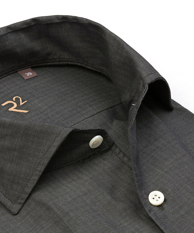 R2 Premium herringbone cotton shirt 070 - Dark green