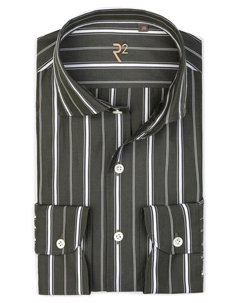R2 Premium Multi-Stripe Baumwollhemd 070 - Dark green