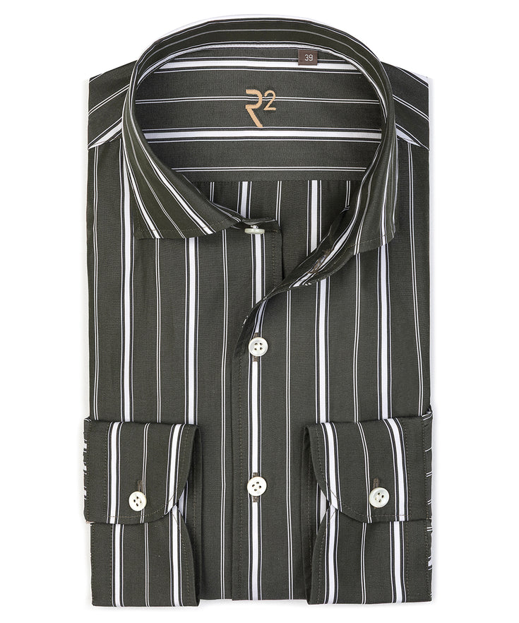 R2 Premium multi-stripe cotton shirt 070 - Dark green