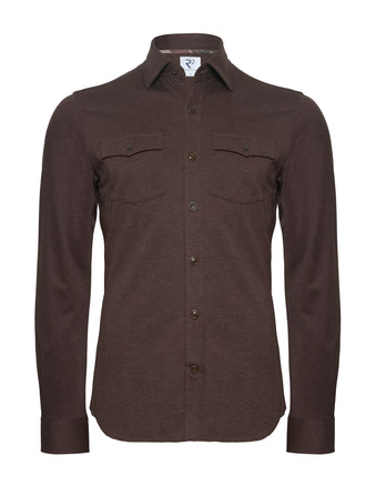 Visgraat flanel katoenen overhemd 041 - Brown