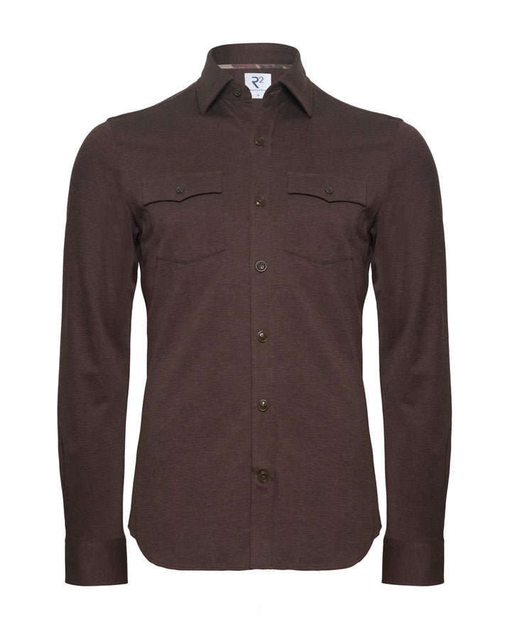 Herringbone flannel cotton shirt 041 - Brown