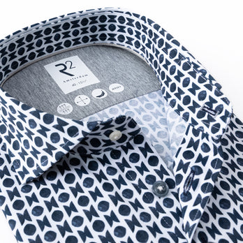 Symmetrisch print single jersey overhemd 010 - Navy