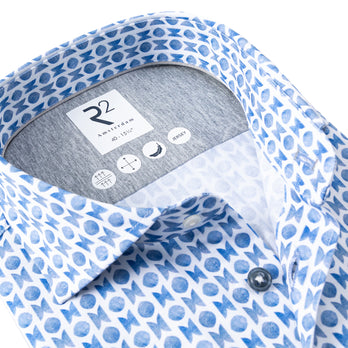 Symmetrisch print single jersey overhemd 018 - Light blue