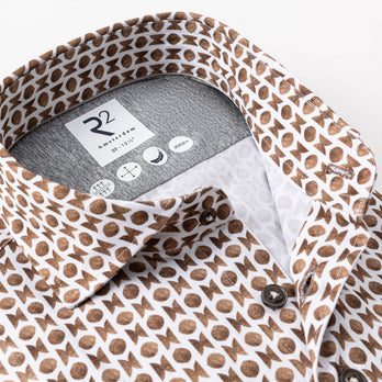 Symmetrisch print single jersey overhemd 042 - Taupe