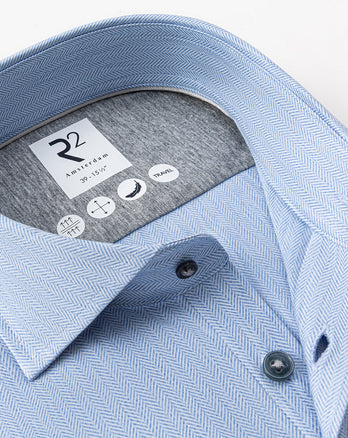 Travel shirt herringbone 018 - Light blue