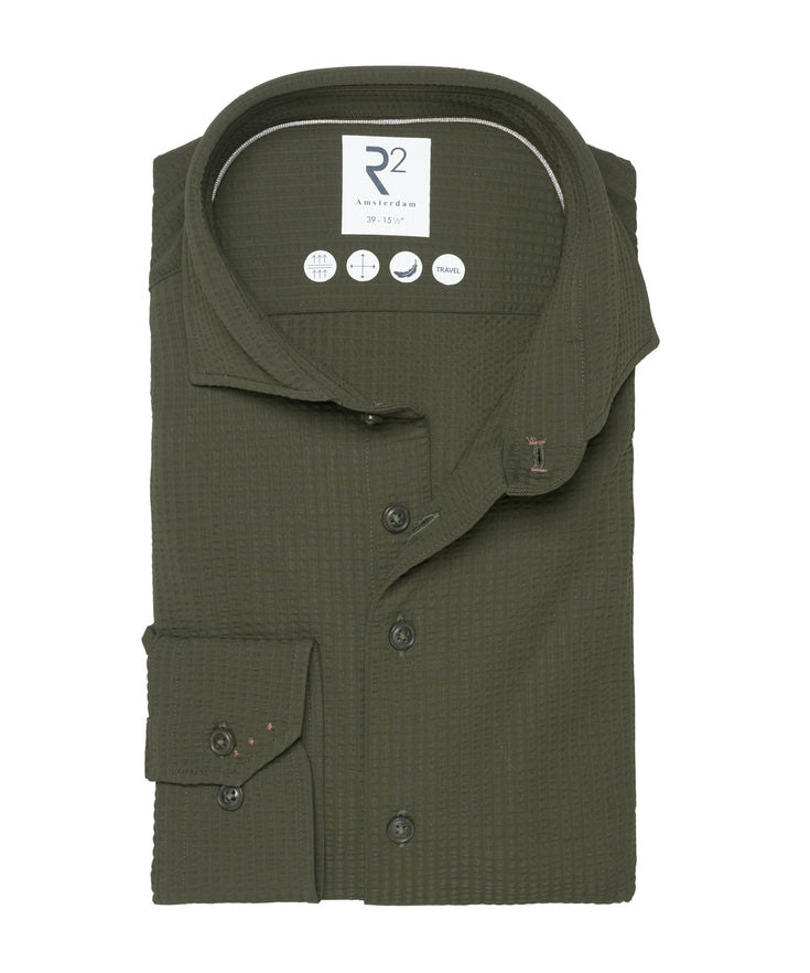Seersucker shirt 070 - Dark green