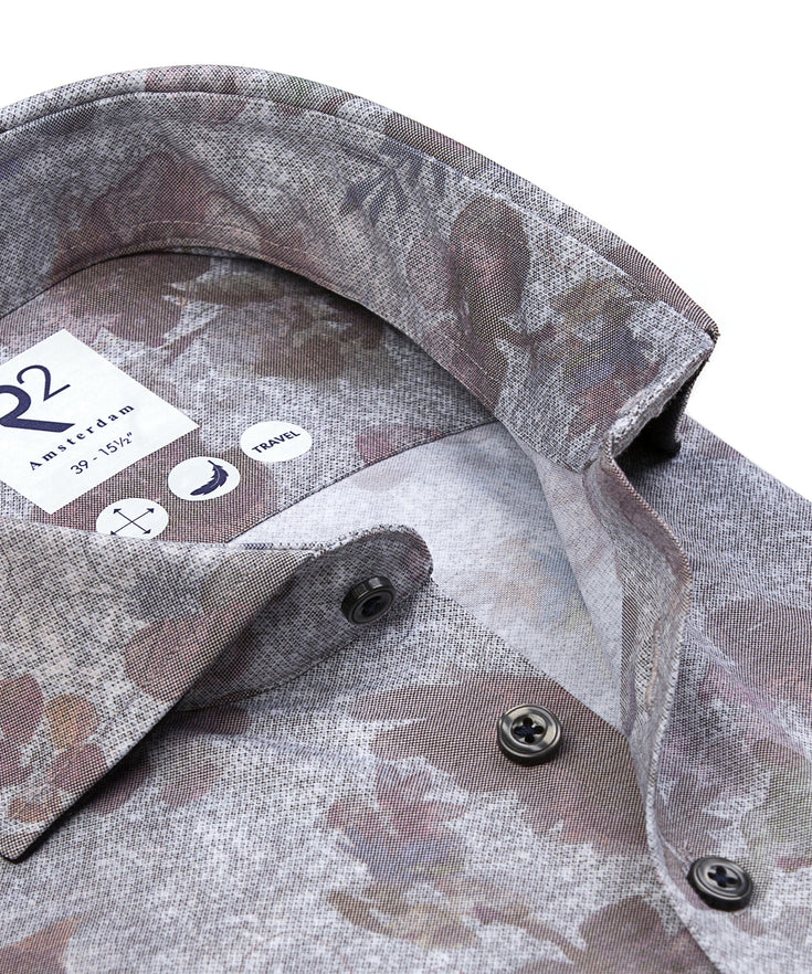 Floral print travel shirt 080 - Bordeaux