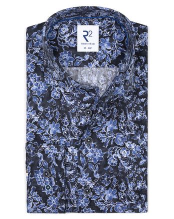 Bloemenprint katoenen overhemd 010 - Navy
