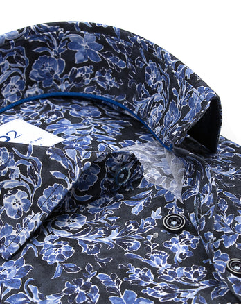 Bloemenprint katoenen overhemd 010 - Navy