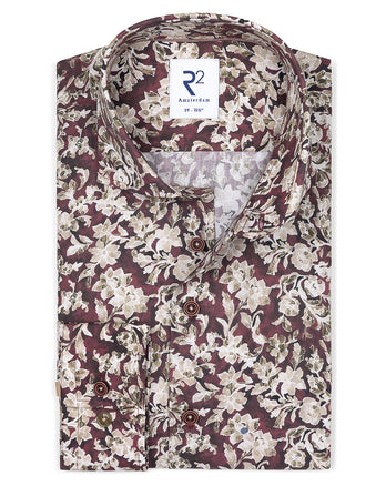 Floral print cotton shirt 080 - Bordeaux