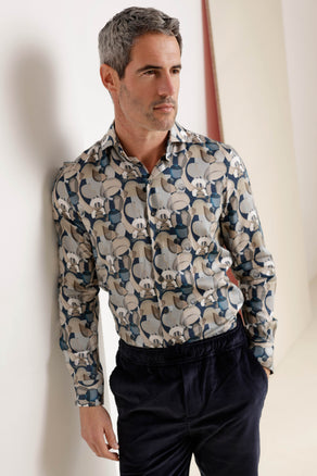 Graphic print lyocell overhemd 010 - Navy