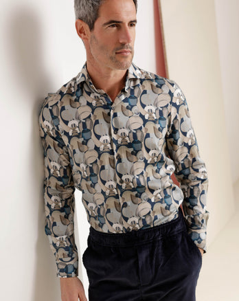Graphic print lyocell shirt 010 - Navy