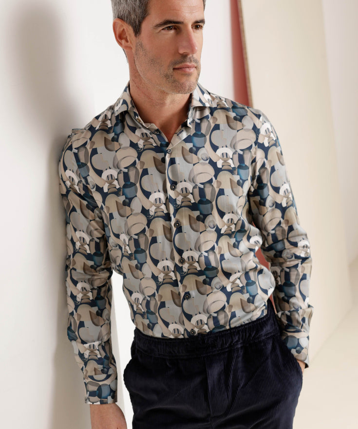 Graphic Print Lyocell-Hemd 010 - Navy